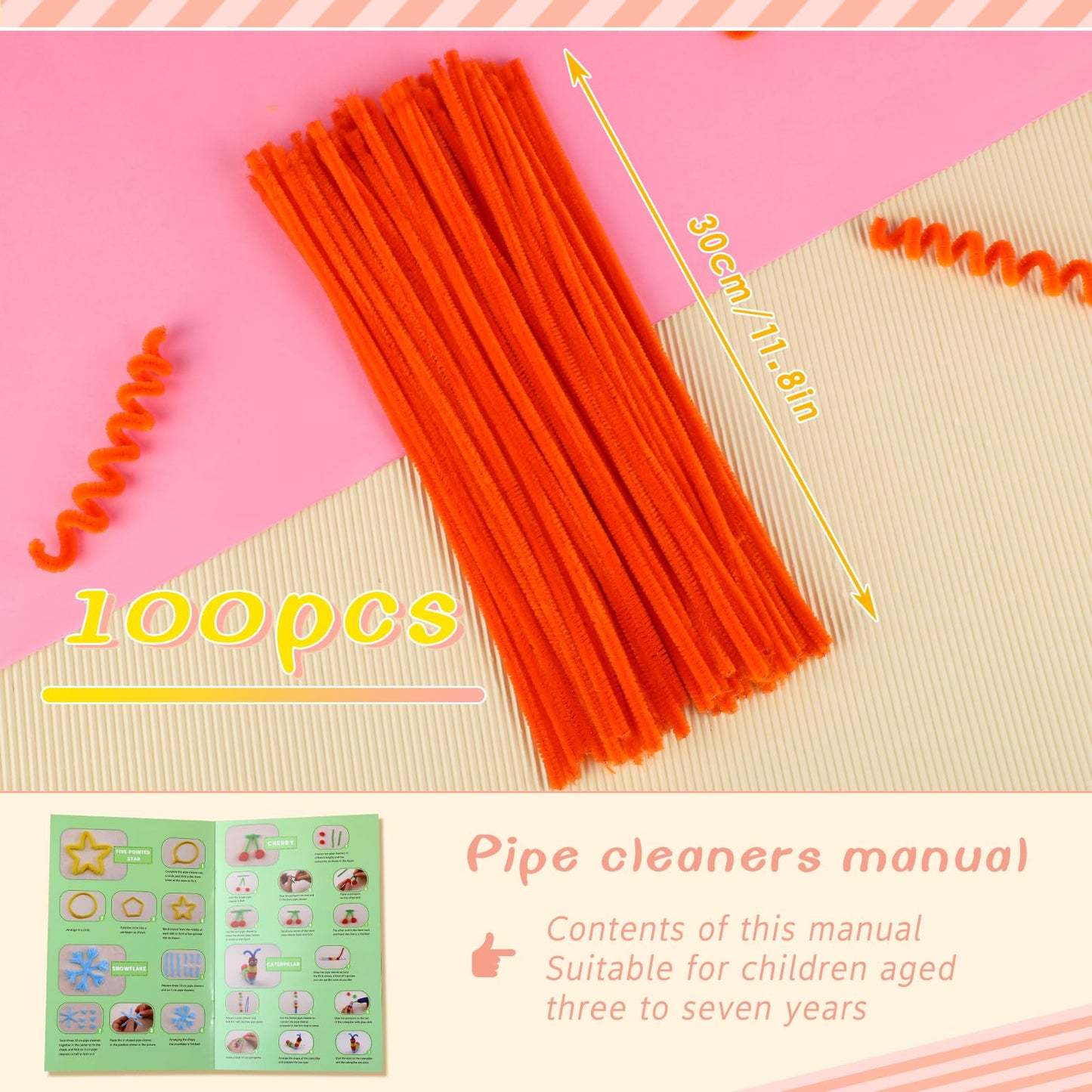 Giwrmu 100 Pieces Pipe Cleaners Chenille Stem, Reddish-Orange Pipe Cleaners Craft, Fuzzy Sticks Craft Supplies, Colored Pipe Cle