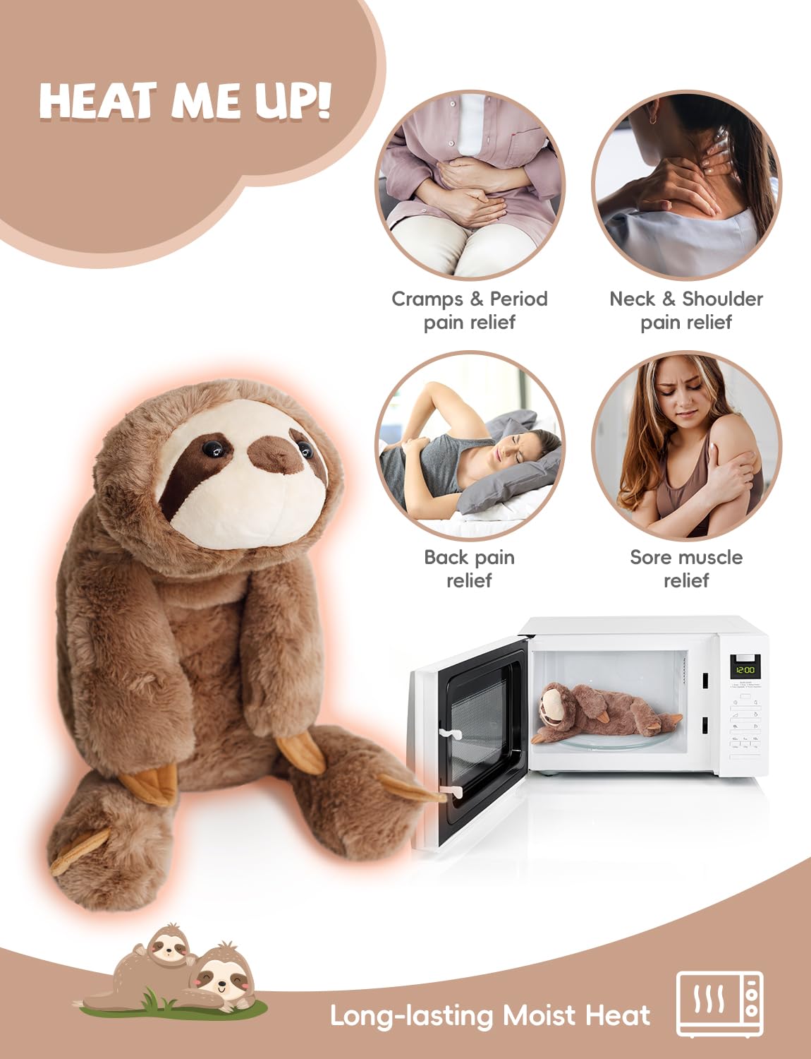 Wtdeplush Weighted Sloth Plush Stuffed Animals, Microwavable Stuffed Animal Heating Pads For Adults & Kids, Plush For Stress Rel