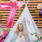 Kwuz 40 Inch Pink Number 7 Balloon with Mini Bow Balloon for Girls 7th Birthday Decorations, Pink Girl Mouse Princess Western Co