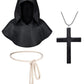Kids Medieval Renaissance Monk Costume Priest Friar Wizard Cloak Hooded Robe Cosplay Costume Belt Necklace Set(BK 140)