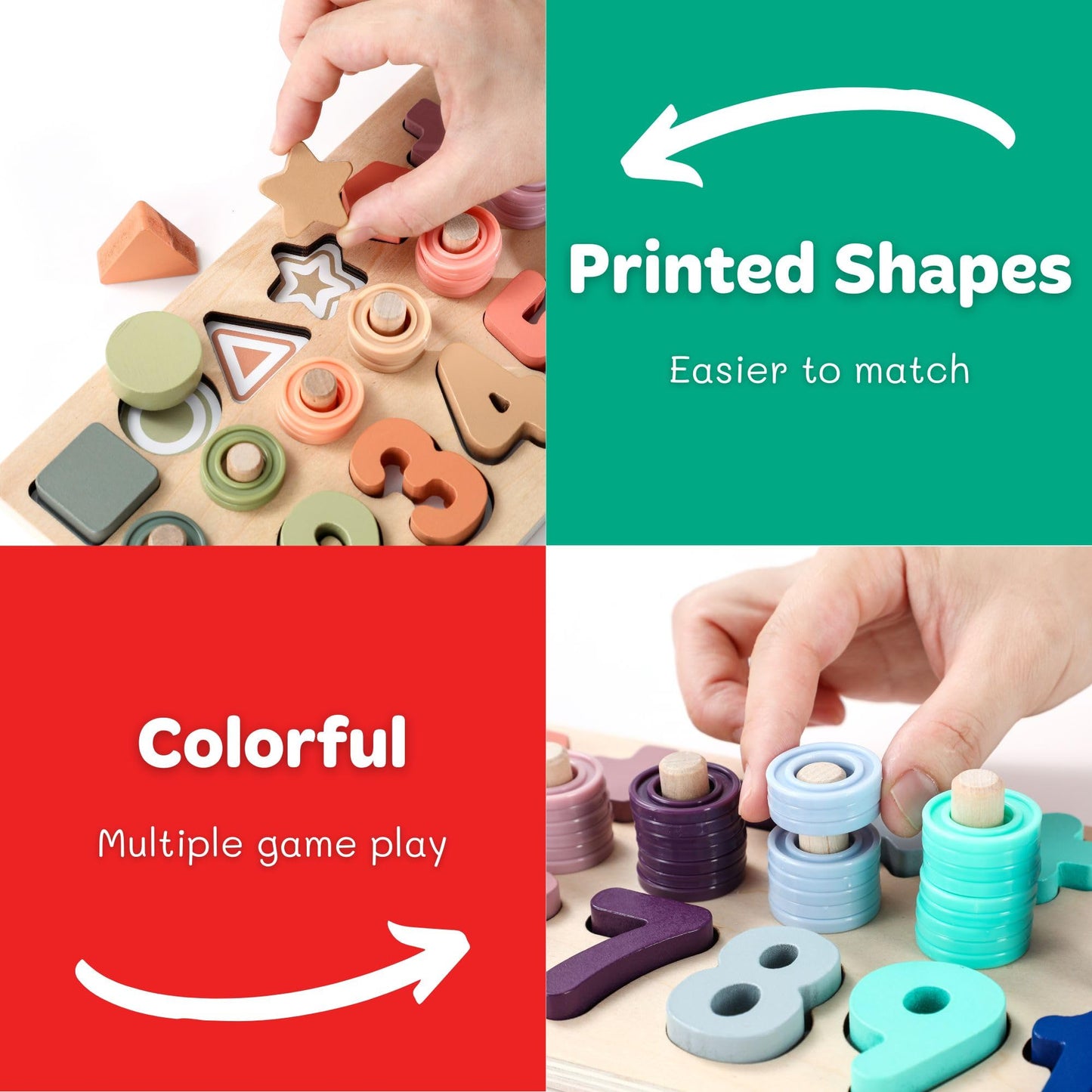 Bekilole Wooden Number Puzzle For Toddler Activities - Montessori Toys For Toddlers Shape Sorting Counting Game For Age 3 4 5 Year Olds Kids - Preschool Math Learning Toys For Toddlers