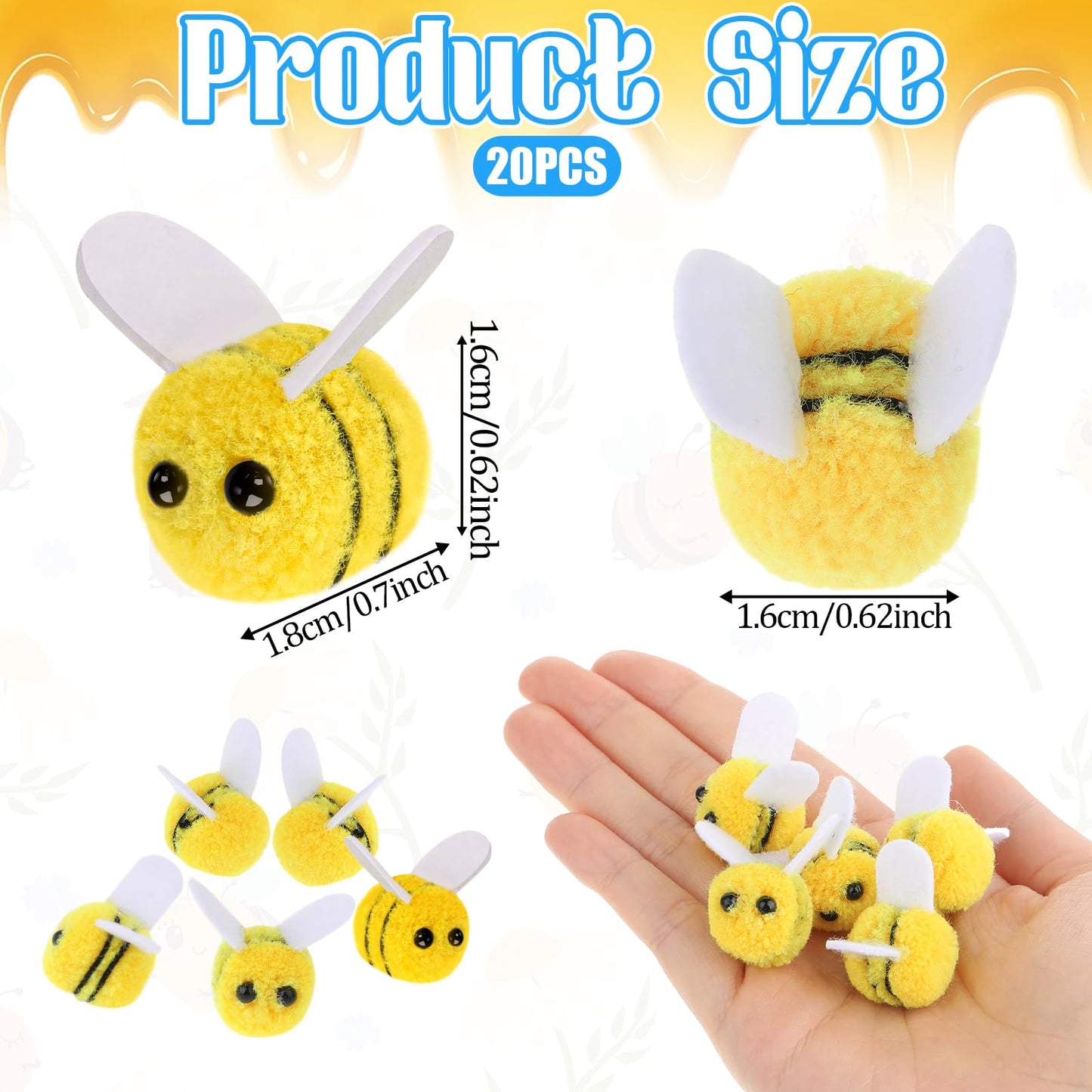 20 PCS Mini Wool Felt Bees Cute Bee Craft Supplies Felt Bees for Crafts Plush Bees Decor for Clothing Hats Bags Gift DIY Bee The
