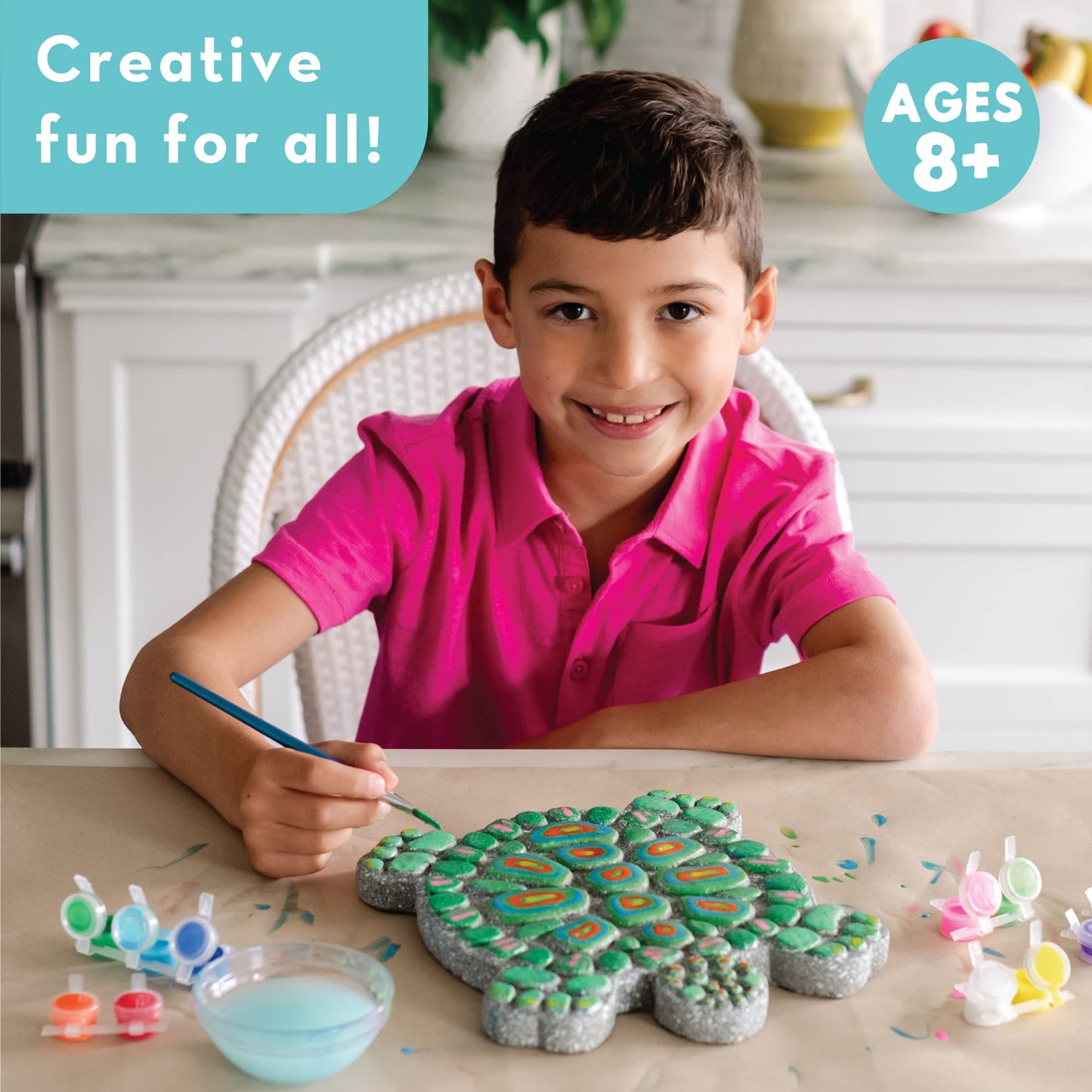 MindWare Paint Your Own Stepping Stone: Turtle - Paint Your Own Stepping Stones for Kids Craft Kit Includes Paint, Brushes and I