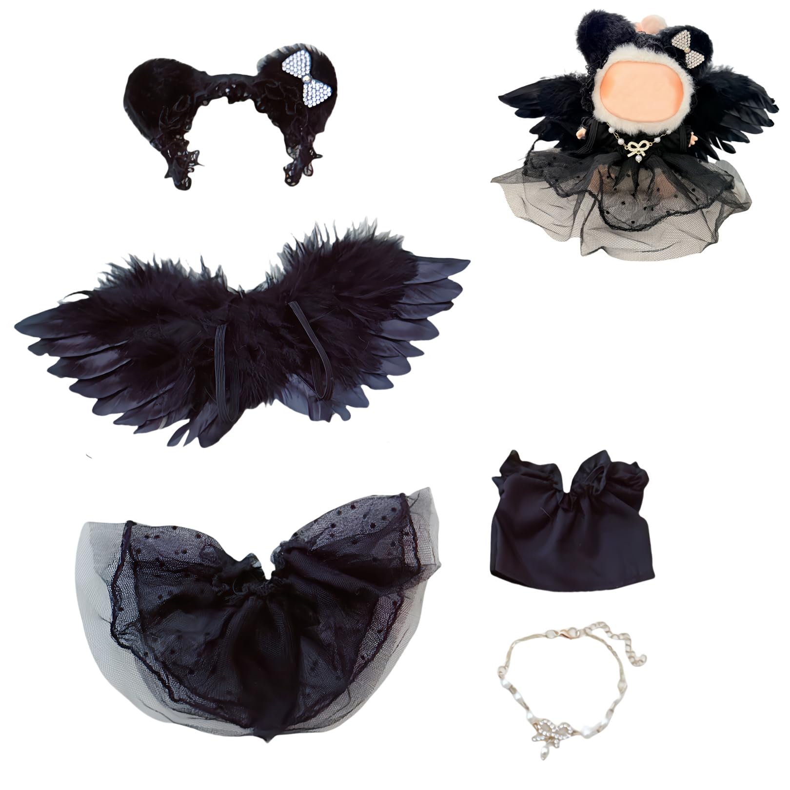 Mrwtesio Doll Clothes for Lububu enhanced Black 5-Piece Lububu Doll Outfits Set Clothing Accessories (No Doll) (Black)