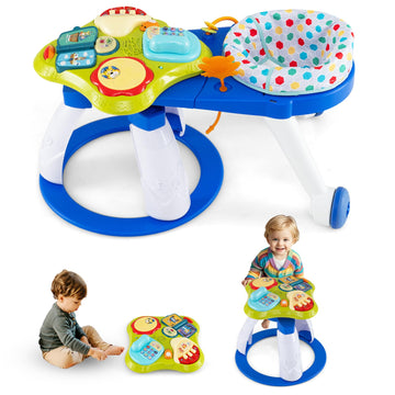 Infans 3 In 1 Walk Around Baby Activity Center, Baby Walker With Play Table, Wheels, Detachable Seat Cushion, 3 Adjustable Heigh