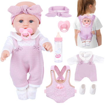 Bddoll 12 Inch Baby Doll Playset With Clothes And Dolls Carrier Accessories Included Baby Carrier, Bottles, Nipple, Socks, Headbands