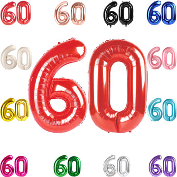 60 Balloon Number, Red Number 60Th Birthday Balloons 40 Inch, 60 Years Old Red Birthday Decorations For Men Women, 60Th Annivers