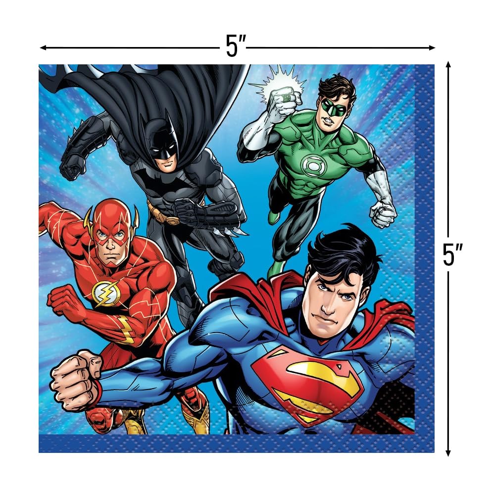 Unique Justice League Beverage Paper Napkins - 5 x 5, 16 Pcs