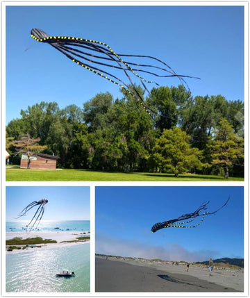 APZ Sky Visitor 3D 26ft Ultra Large & Fun Octopus Foil Kite with Handle & Line, Giant Kite for Adults and Kids, Boys Girls, Beac
