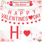 KATCHON Happy Valentines Day Felt Banner With Heart Garland for Mantle, Indoor or Outdoor Decorations, No DIY Required, Red, Fel