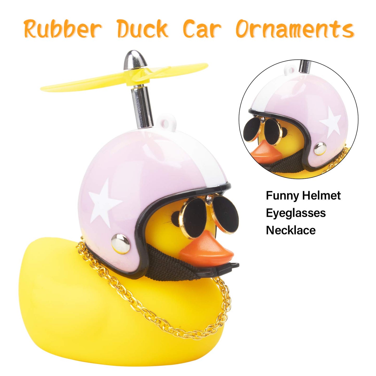 Wonuu Rubber Duck Car Ornaments Yellow Duck Car Dashboard Decorations Cool Glasses Duck With Propeller Helmet (Pink Hat White St