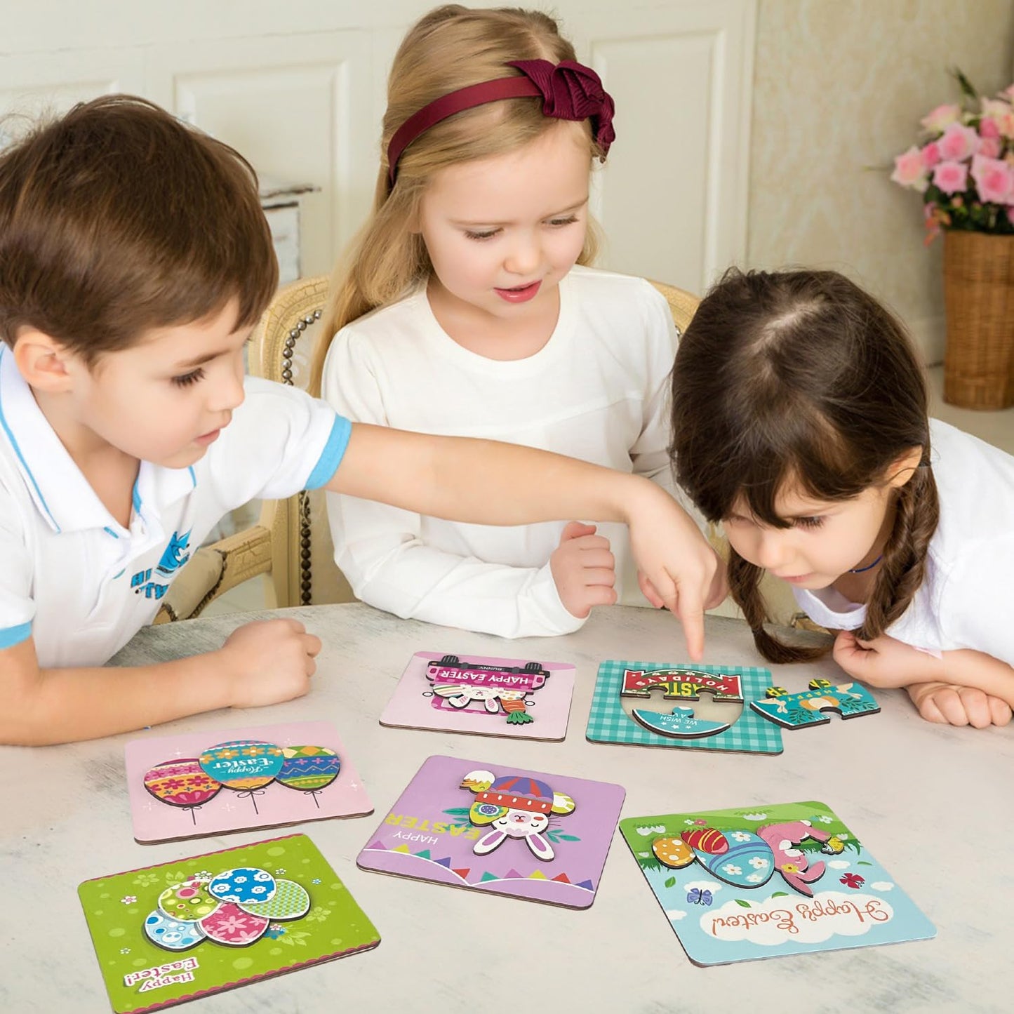 Laiamer 6 Pack Easter Wooden Puzzles For Kids, Easter Toys Easter Basket Stuffers For Toddler, And Easter Party Favors For Kids
