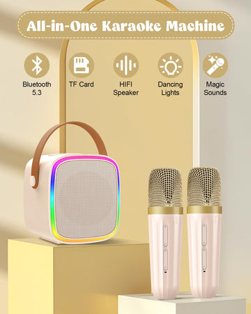 Texpot Mini Karaoke Machine With 2 Wireless Microphones, Kids Toys Portable Bluetooth Speaker For Kids Adults Toddler, Christmas
