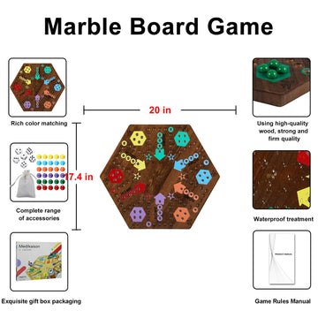 Medikaison Large 20 Inches Wahoo Marble Board Game 4 And 6 Players 2 Sided Painted Thicken Wooden Aggravation Dice Marbles Game For Family Friends Party Game Nights