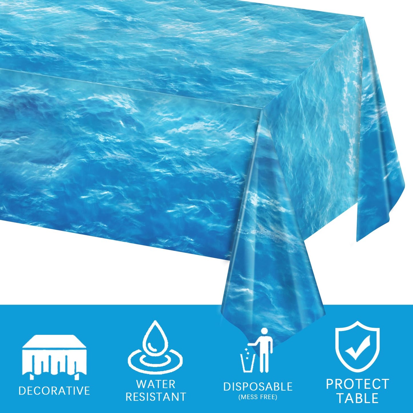 3 Pieces Ocean Waves Tablecloth 54 X 108 Inch Water Print Plastic Table Cover Ocean Party Table Cloths For Beach Pool Birthday U