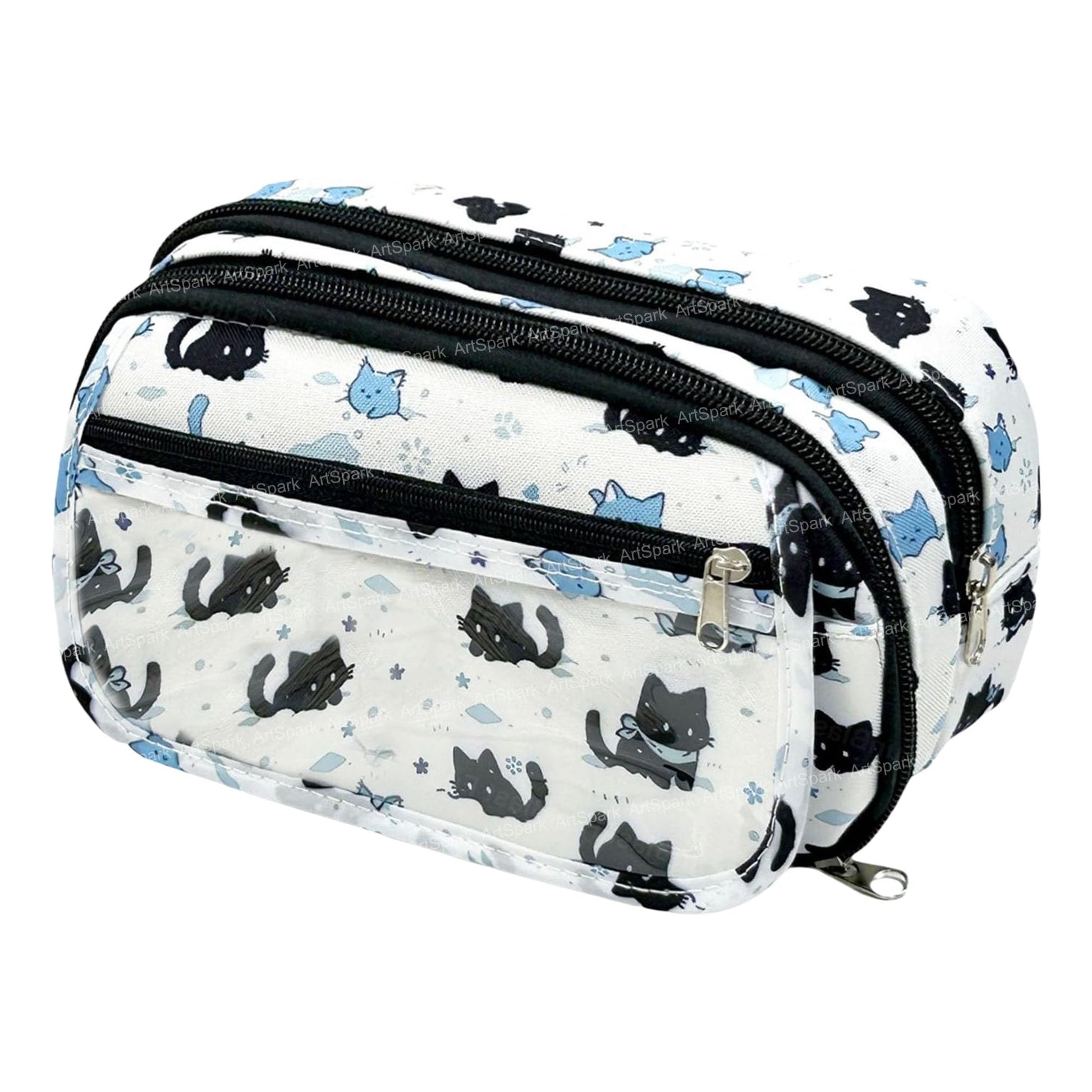 Artspark Cat Print Pencil Pouch For Girls - Large Capacity Stationary Organizer Case, Multipurpose Pouch For Kids & Adults, Kawa