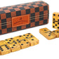 Vovotuzzi Dominos Set For Adults, Thick Domino, Double 6 Dominoes Set For Adults And Kids, 28 Marbleized Gold Tiles In Brown Lea