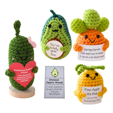 Jpaklpe 4Pcs Crochet Animals Funny Gifts, Handmade Emotional Support Knitted Potato With Positive Card For Women, Coworker, Mom,