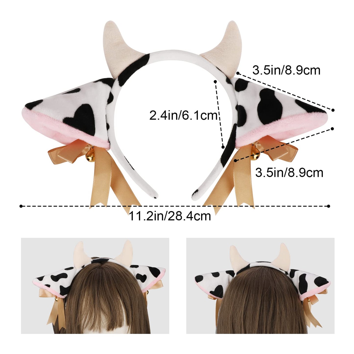 Phogary Cow Costume Accessories, Ears And Horns Headband With Tail For Animal Cosplay And Halloween