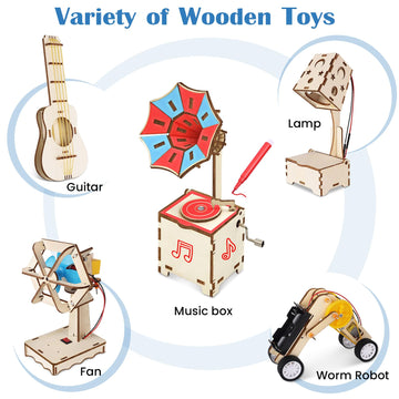 Mindpal 5 In 1 Wood Stem Kits For Kids Age 8-10, Music Engineering Kits, Science Kits For Kids Age 8-12, Wooden 3D Puzzles, Buil