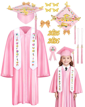Wikitot Kindergarten Graduation Cap And Gown - Pink Preschool Graduation Cap And Gown With 2025 & 2026 Tassels, Preschool Gradua