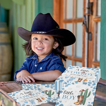 Cowboy Baby Shower Decorations-40Pcs Little Cowboy Baby Shower Napkins, Blue Disposable Little Cowboy Is On The Way Paper Napkin