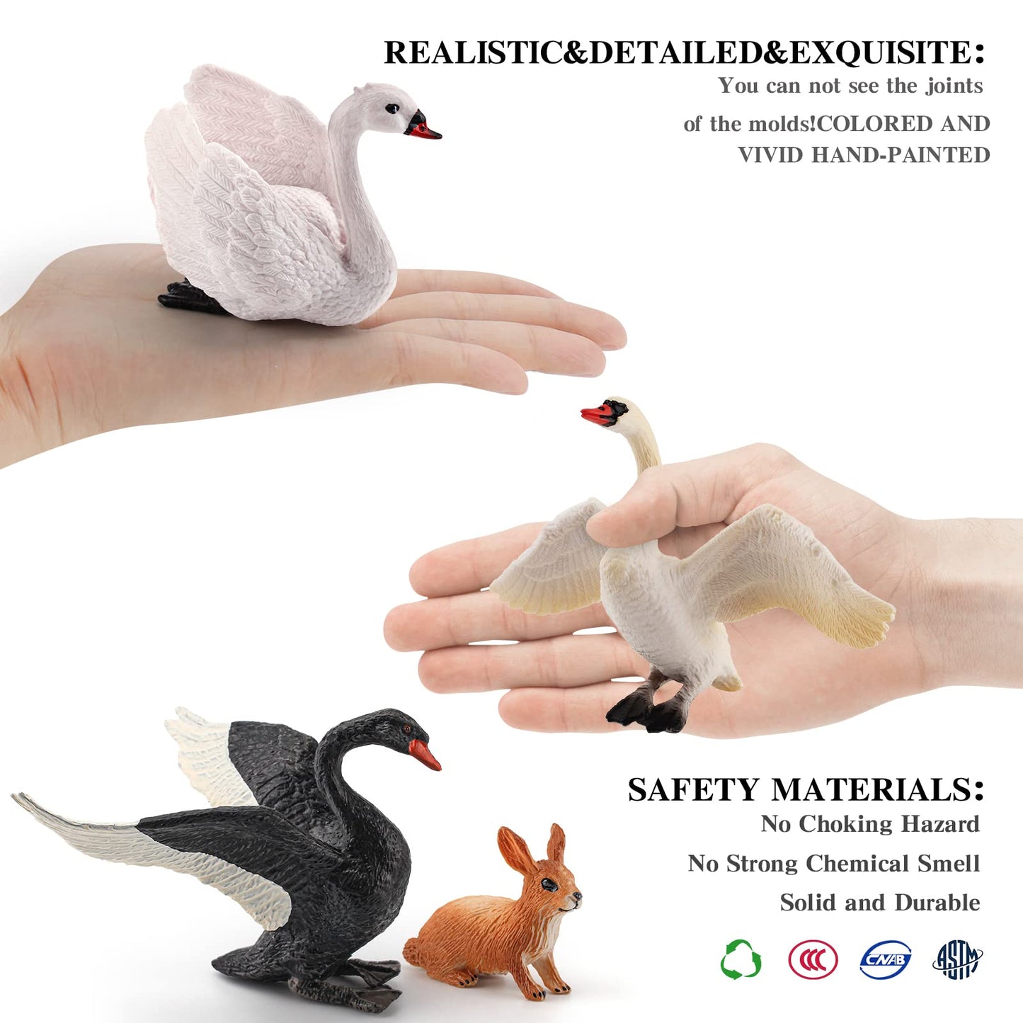 Lc Joycre 5Pcs Swan Figurine Black Swan Figure Goose Toy Swan Toy Rabbit Fox Animal Figure For Toddlers Preschool Animals Figure