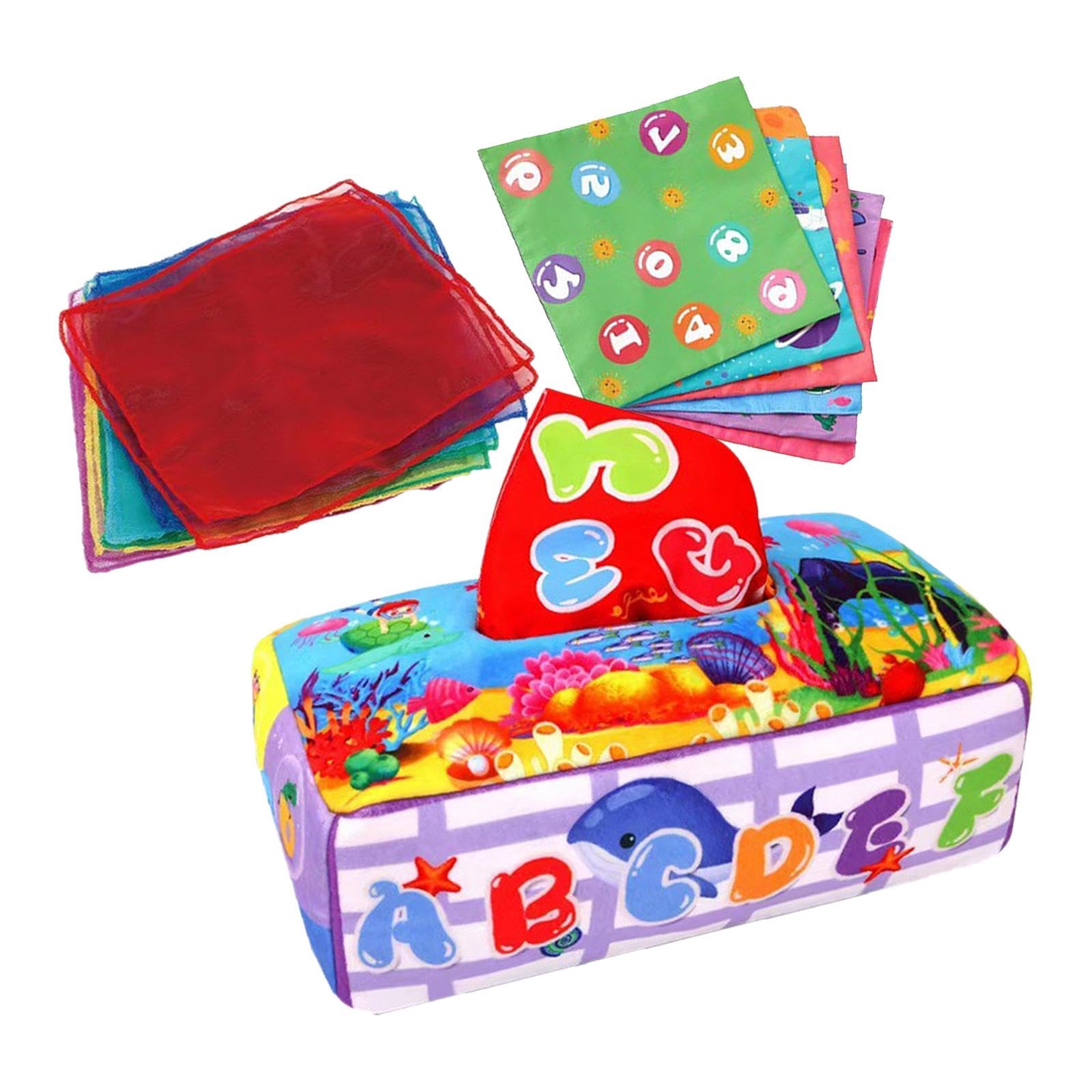 MerishoppPull Along Tissue Box Montessori Crinkle Tissue Toy For Newborns Baby Infant Sea|Baby|Toys For Baby|Developmental Baby 