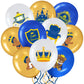 45 Pcs Royal Prince Balloons Blue and Gold Castle Crown Latex Balloon 12 Inches Prince Birthday Party Balloons Royal Blue Gold W