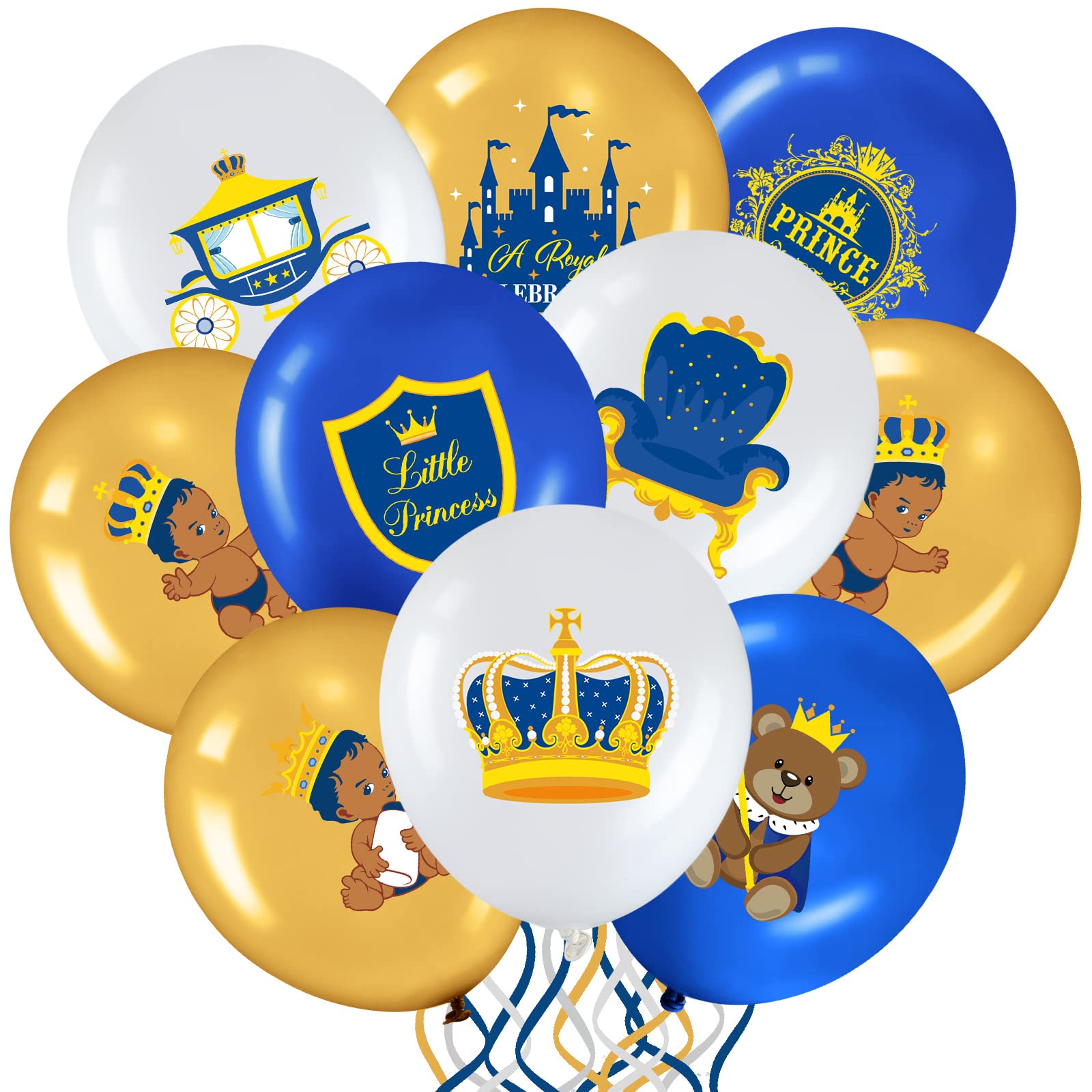 45 Pcs Royal Prince Balloons Blue and Gold Castle Crown Latex Balloon 12 Inches Prince Birthday Party Balloons Royal Blue Gold W