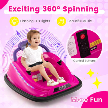 Olakids Bumper Car For Toddlers, 12V Kids Electric Ride On Toy With Remote Control, Battery Powered Vehicle Racer For Baby, 360 Degree Spin Rotation, Colorful Flashing Led Lights, Music (Pink)