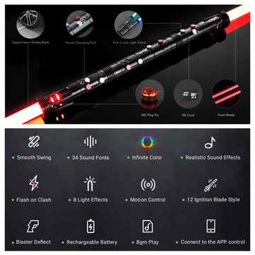 DAMIENSABER Xenopixel V3 Sensitive Motion Control Light Saber, 34 Sound Fonts Smooth Swing Light Sabers with Infinite Color Chan