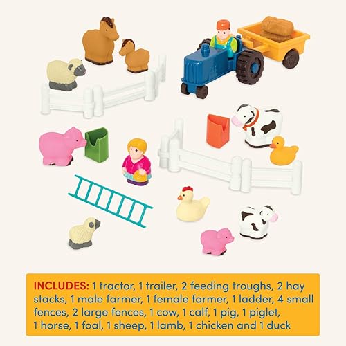 Battat Farm Animal Play Set - 25 Toy Animals, Fences, Tractor, 18 Months+, Multi