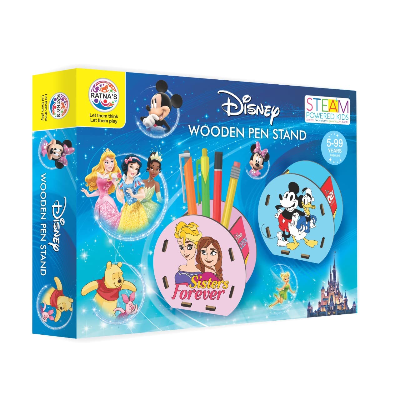 RatnaS Wooden Pen Stand Disney Cartoon Characters Printed Diy Art & Craft Make And Paint Kit For Kids