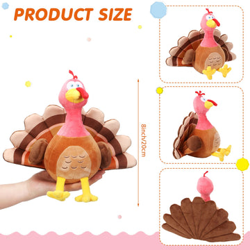 4 Pieces Plush Turkey Stuffed Animals 8 Inch Soft Thanksgiving Turkey Bird Plush Toys Fall Autumn Harvest Thanksgiving Ornaments