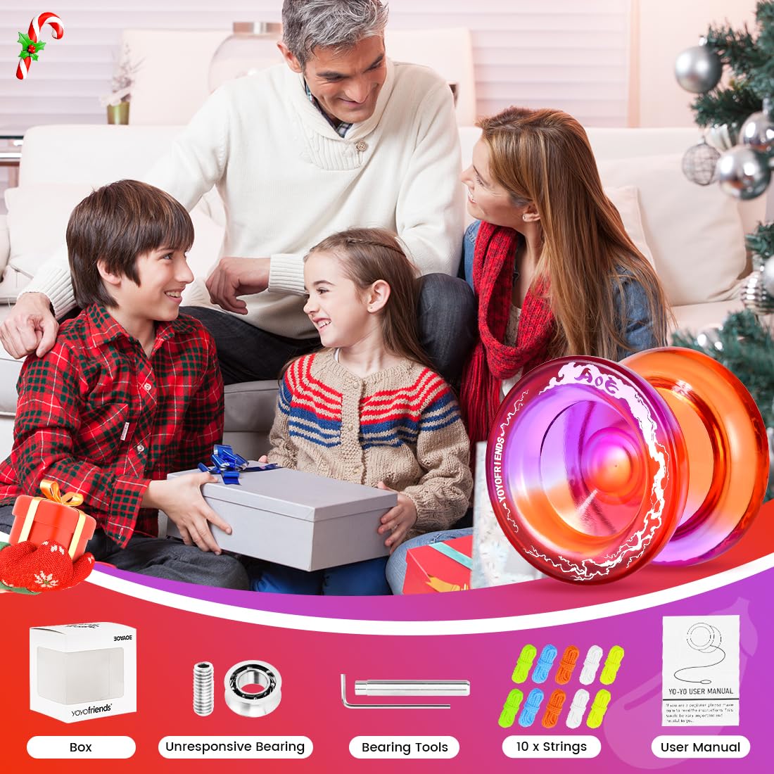 7YO Fingerspin Yoyo AOE for Beginners  Dual Purpose Yoyo Responsive & Unresponsive Yoyo for Finger Spin Trick with 10 Yoyo Strings  Unresponsive Bearing Accessories (Purple Red)