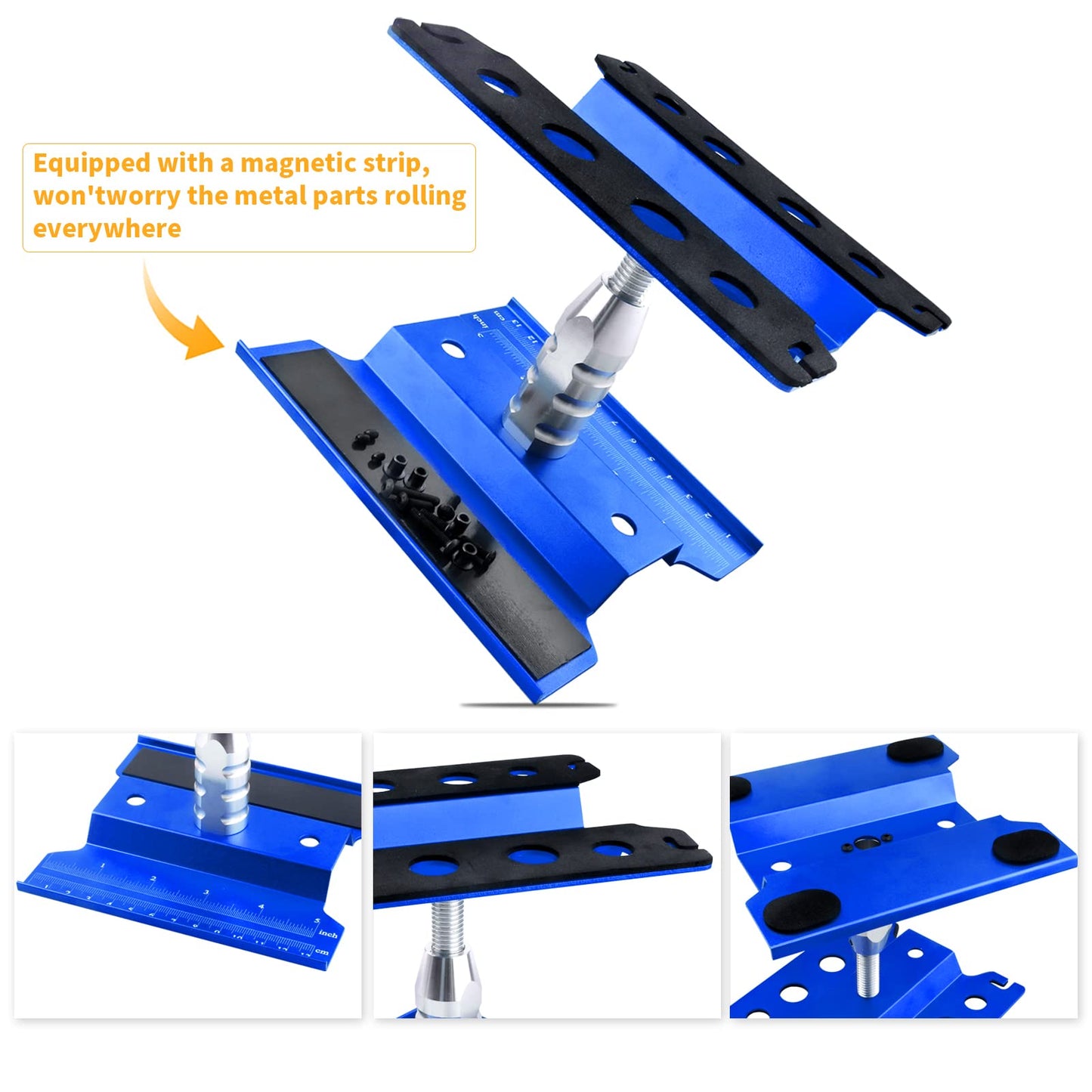 Aluminum Alloy RC Car Repair Work Stand Hobby Tool Set 360 Degree Rotation Lift/Lower and RC Screws Kit Repair Tool Box for 1/8