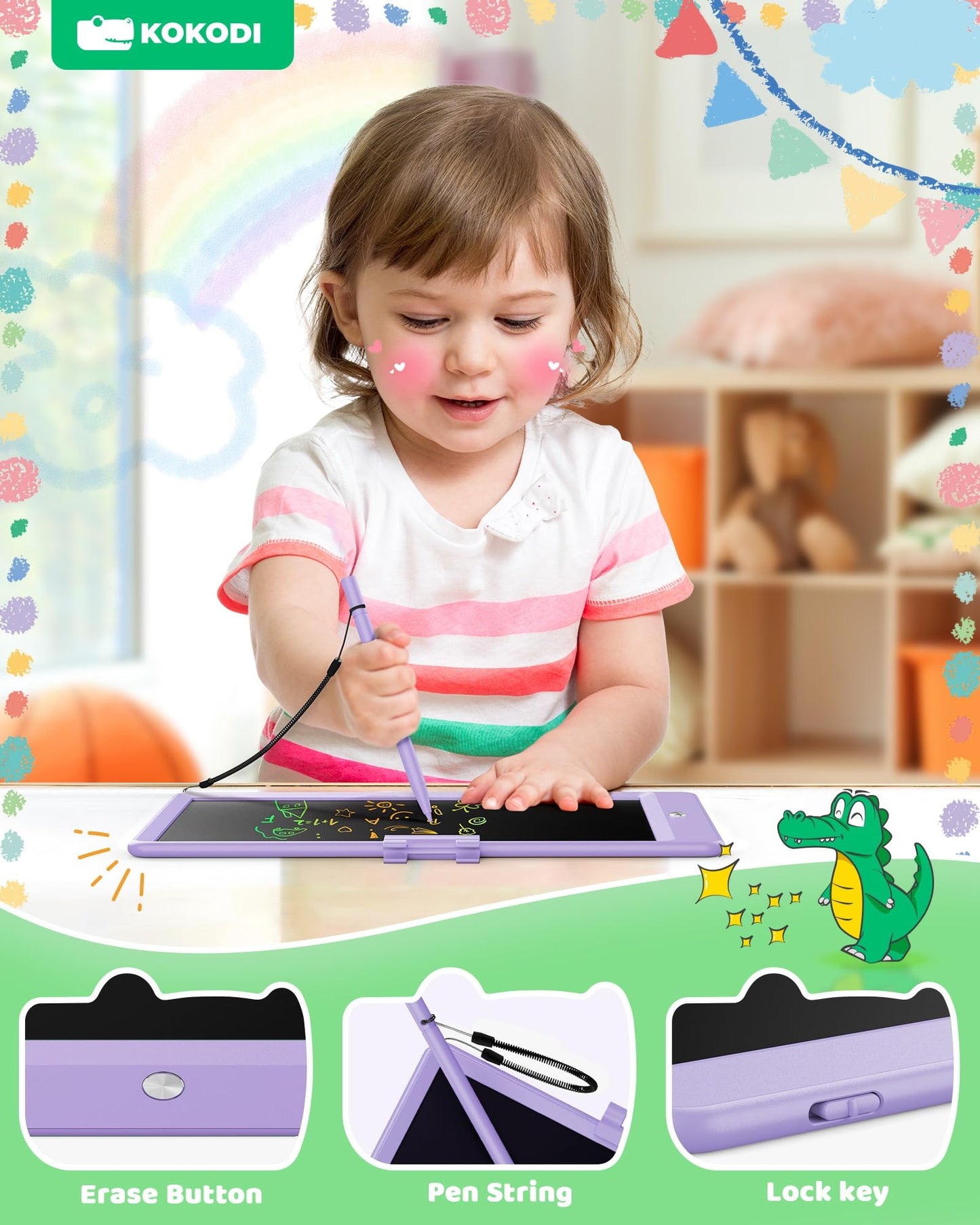 KOKODI 10 Inch LCD Writing Tablet, Purple Drawing Boards for Kids(Purple)