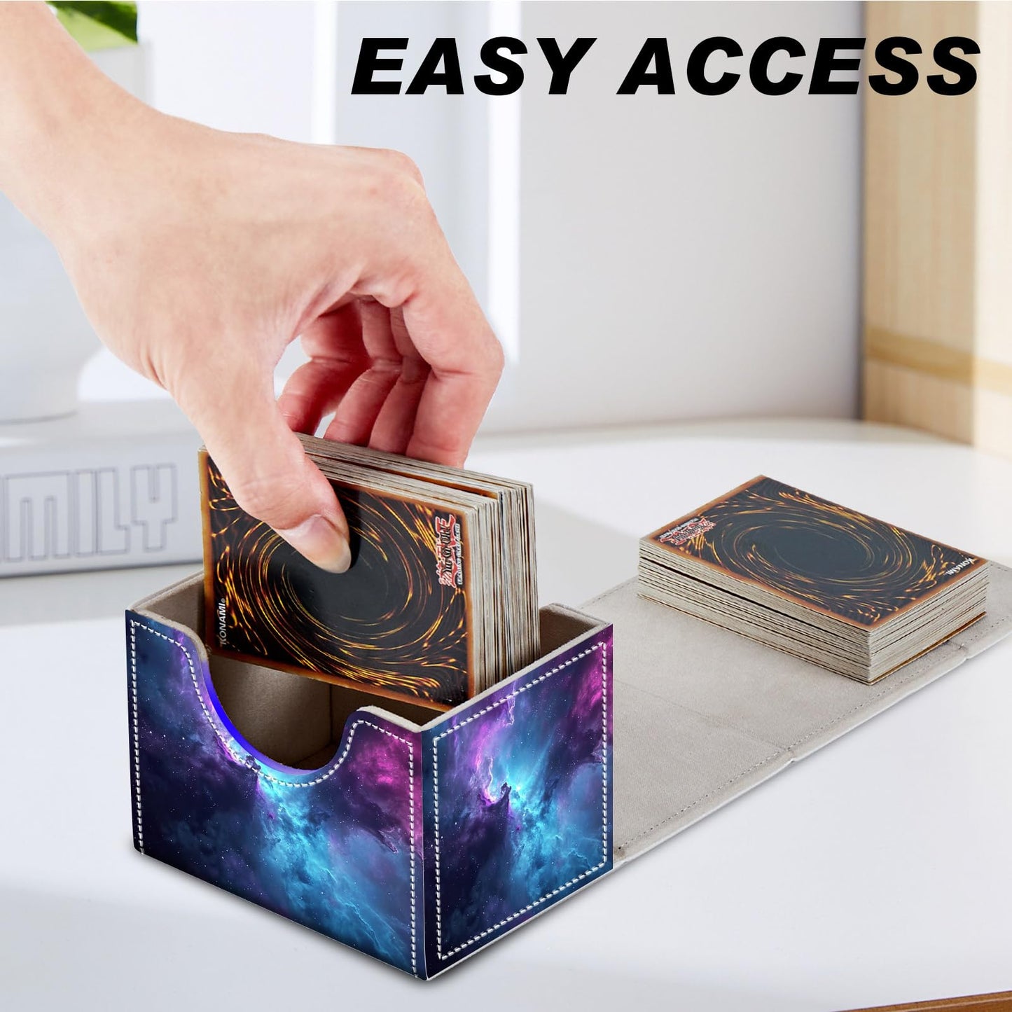 Card Game Storage Box TCG Deck Box MTG Card Box Organizer Trading Card Case Commander Deck Box TCG Card Storage Box Magnetic Closure Creative Pattern Up to 200 Cards  Blue And Purple Space Star