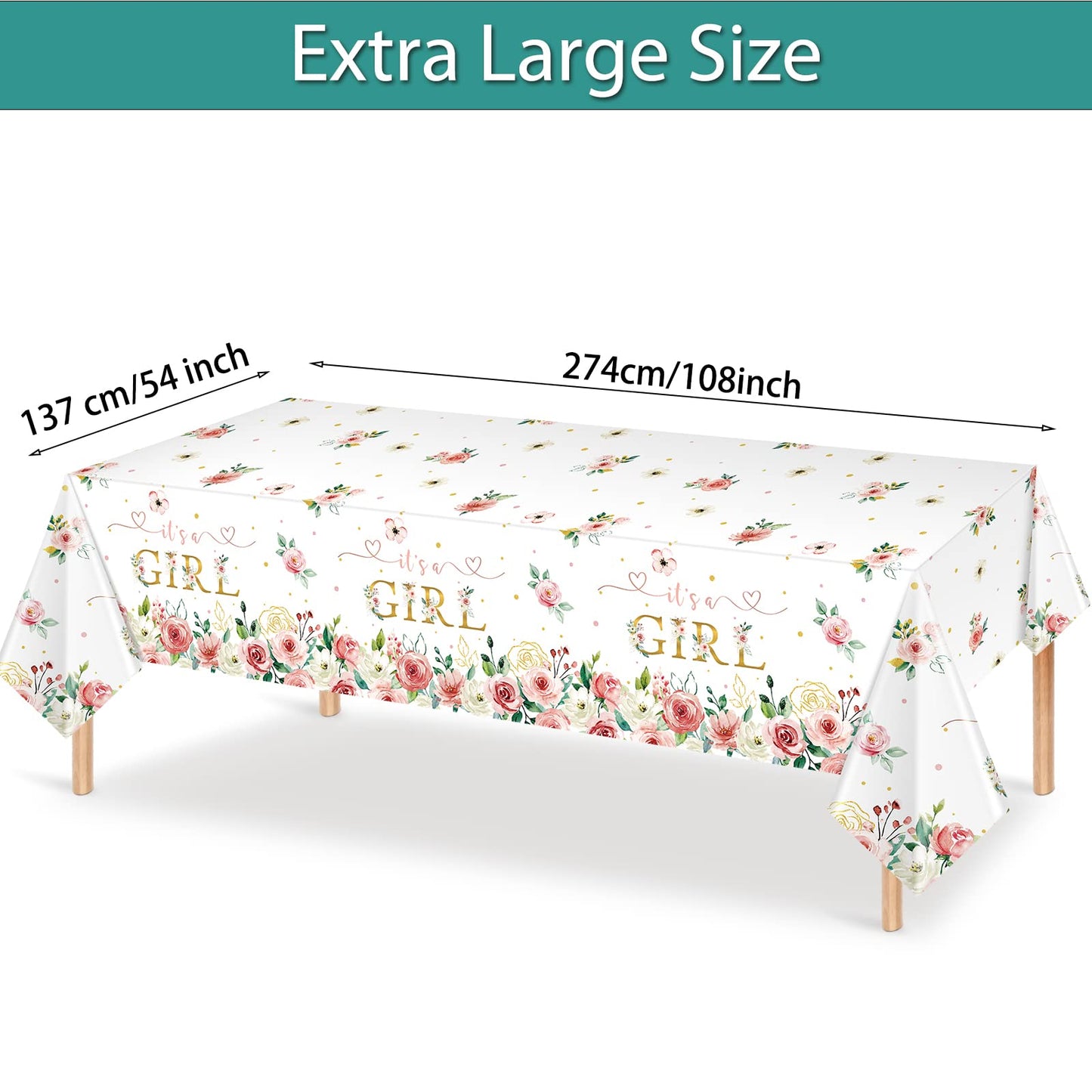 Pajean Floral Baby Shower Supplies Its a Girl Baby Shower Party Tablecloths Girls Flowers Table Cover for Kids Baby Girls Showe