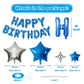 Happy Birthday Balloons Banner, Blue Happy Birthday Foil Balloons 16 Inch Mylar Foil Letter Balloons With 8 Pcs Blue Silver Star