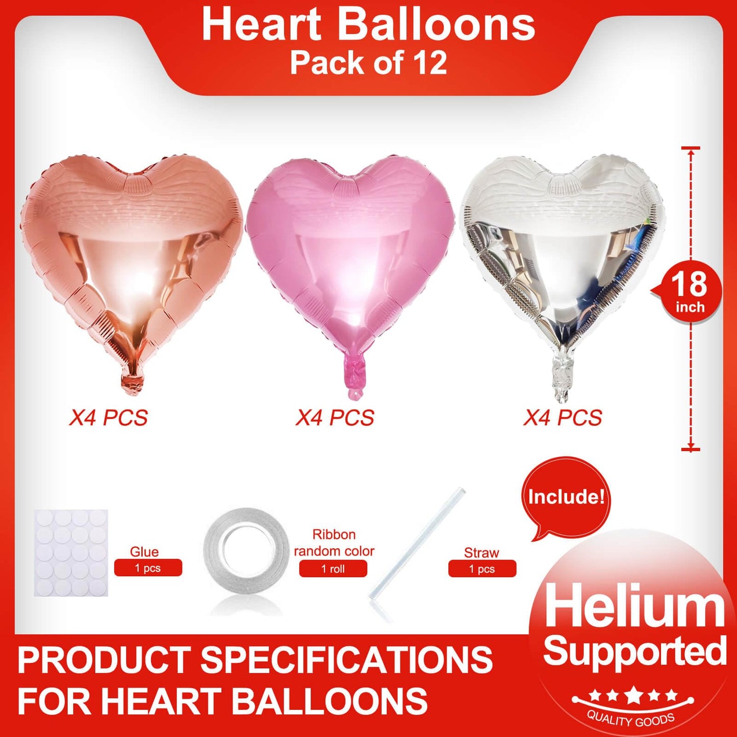 Rose Gold Heart Shaped Balloons Pack Of 12,18 Inch Silver Love Valentine Balloons Pink Heart Romantic Balloons For Valentines Da