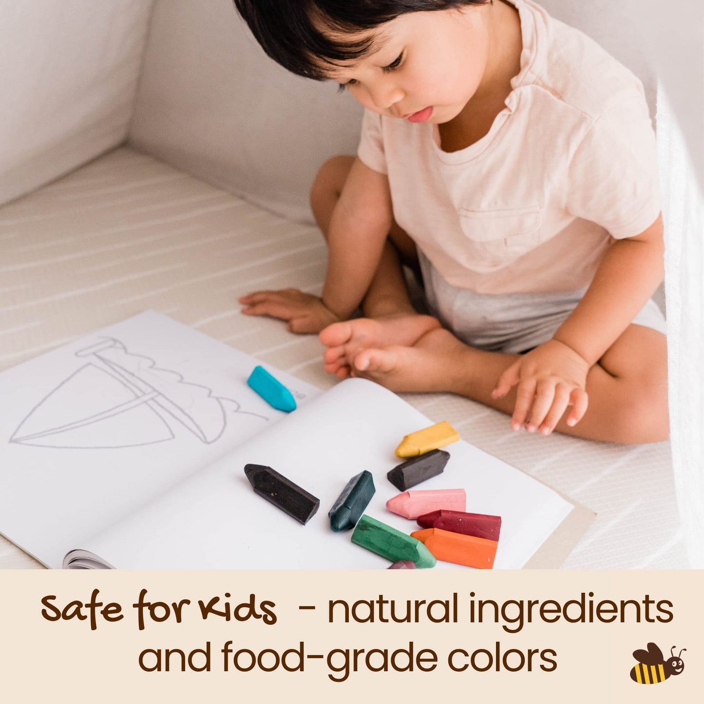 Honeysticks Triangular Crayons - 10 Pack, 100% Pure Beeswax, Non-Toxic, Multicolor, Ideal for Toddlers 1-4 Years, Model