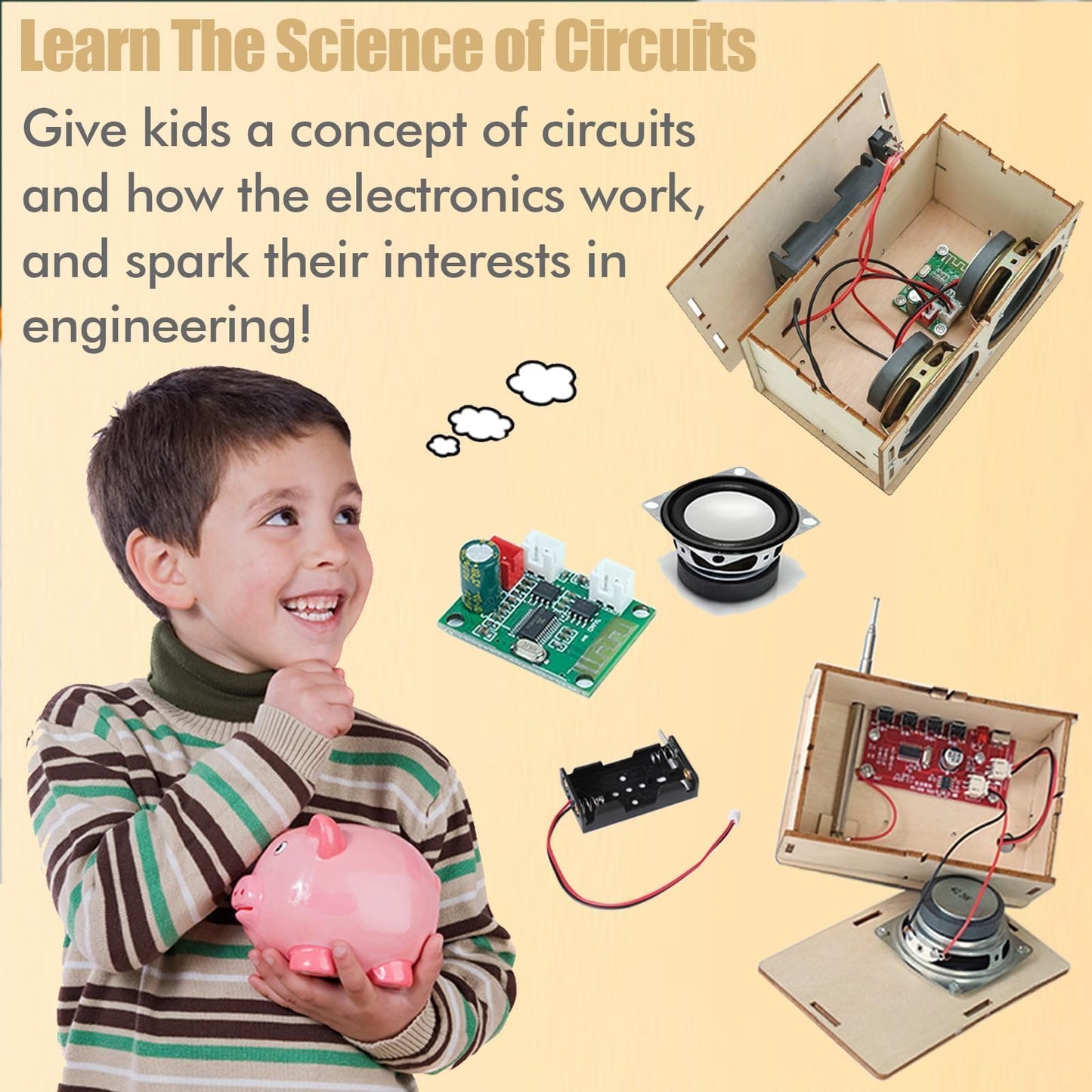 ANNISOKA STEM Building Kits for Kids 8-16, DIY FM Radio, Engineering Circuits, Model DK01, Wood
