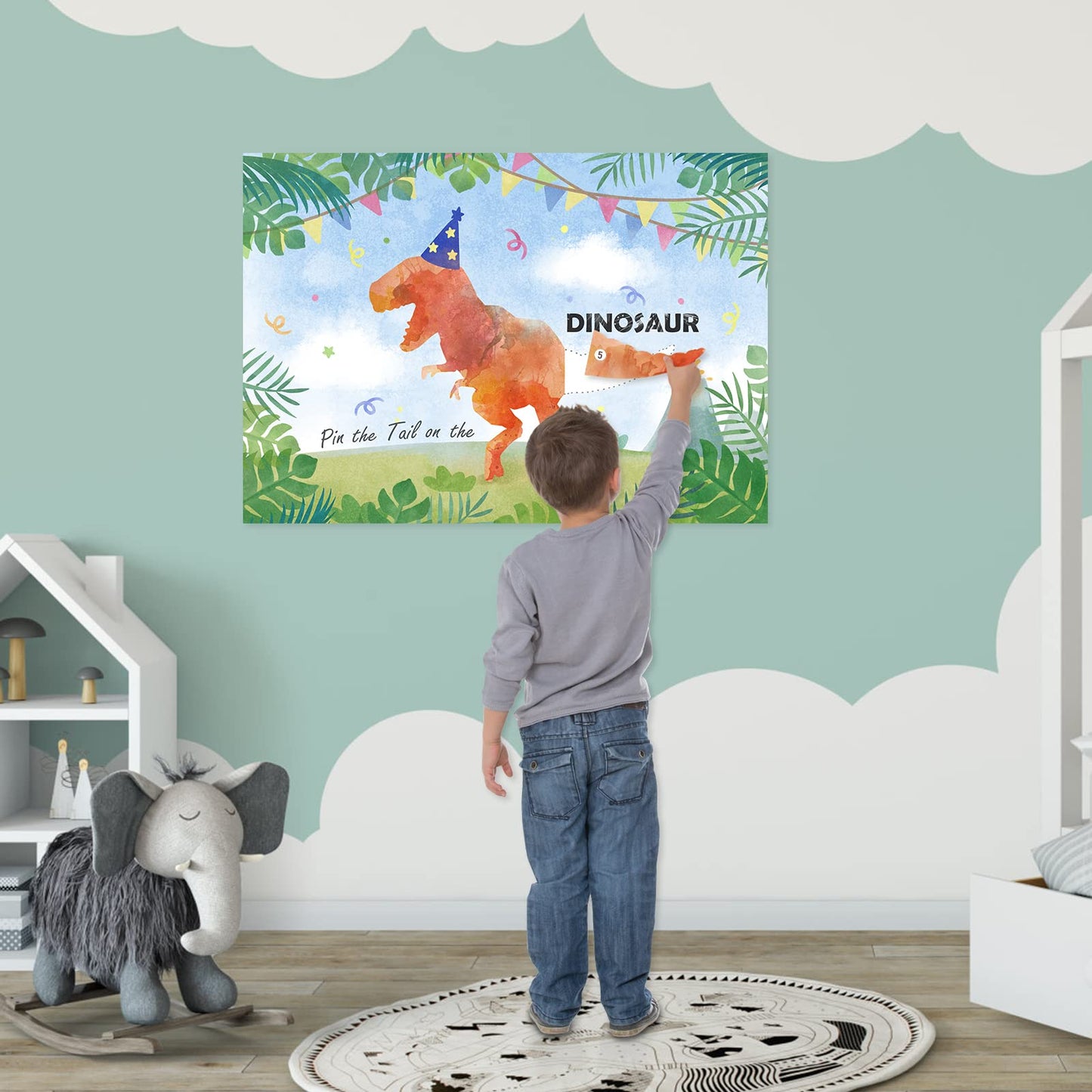 Joarhonal Pin The Tail On The Dinosaur Game - Dinosaur Birthday Party Games For Kids Boys Watercolor Dinosaur Party Supplies Wit
