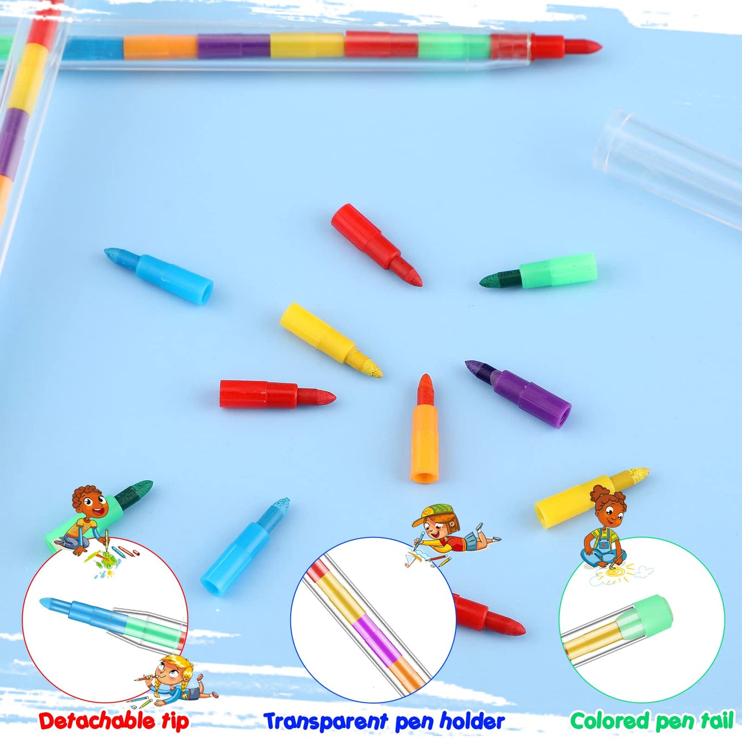 Thenshop 60 Pcs Stackable Crayons 10 Interchangeable Colors Stacking Buildable Crayons Rainbow Stackable Pencils DIY Crayons Par