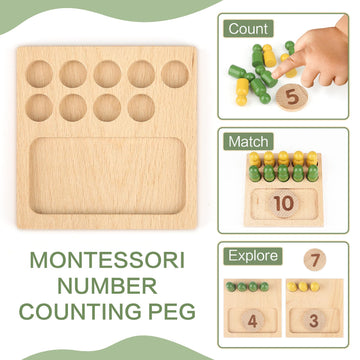 Dinorun Educational Toys For 3 4 5 Year Old Boy Girls Gifts - Preschool Learning Math And Numbers For Toddler 2-4 - Math Manipulatives For Kids 3-6 - Montessori Wooden Counting Peg Board Materials