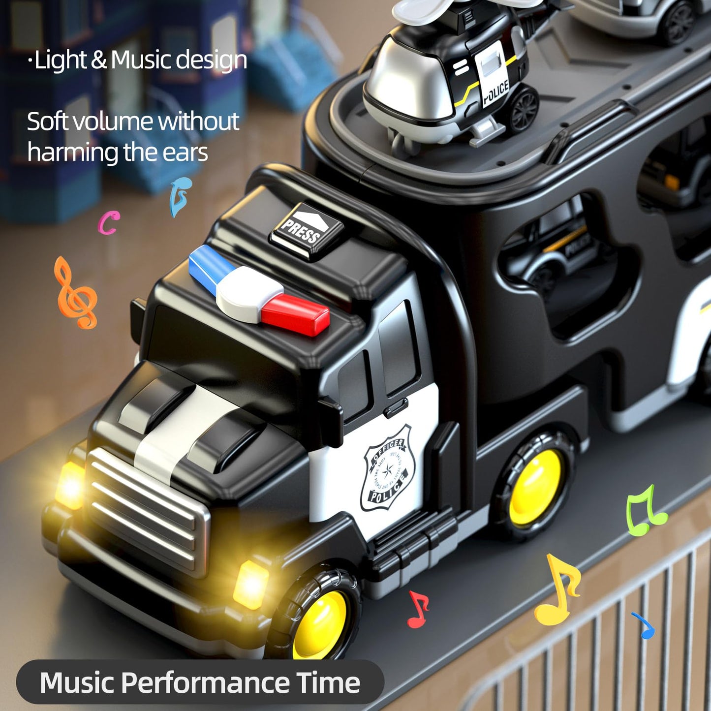 Beby Buty 5 in 1 Police Truck & Car Toys for Toddlers 3-5, Light & Sound, Birthday Gift for Boys 3-6 Years, Durable Plastic