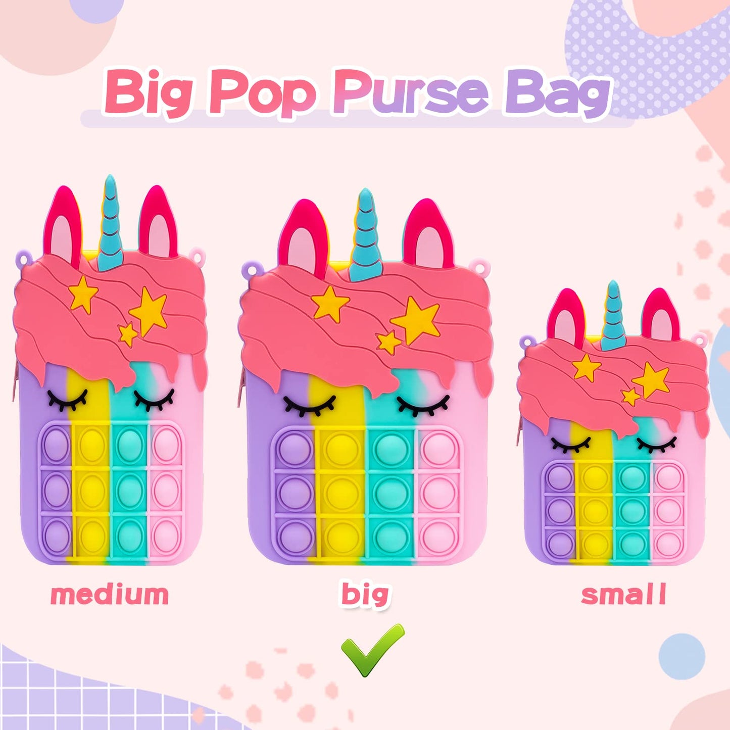 Big Pop Purse  Unicorn Pop Purse for Girl Pop Bag with Unicorn Pop Toy  Shoulder Bag Fidget Toys Pop Fidget Backpack Toy for Kids Backpack Silicone Bag Pop for Xmas Gift Girls