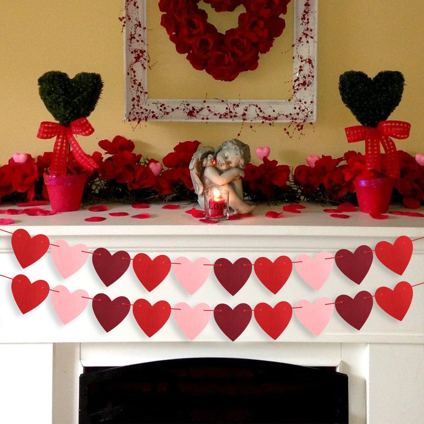 Arosche Valentines Day Decorations Felt Garland 6pcs Pre-Assembled Valentines Day Heart St Patricks Day Shamrock Easter Bunny Ba
